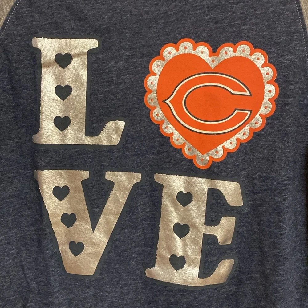 NFL Chicago Bears Girls Youth Large 14/16 Long Sleeve Football Shirt Navy Gray